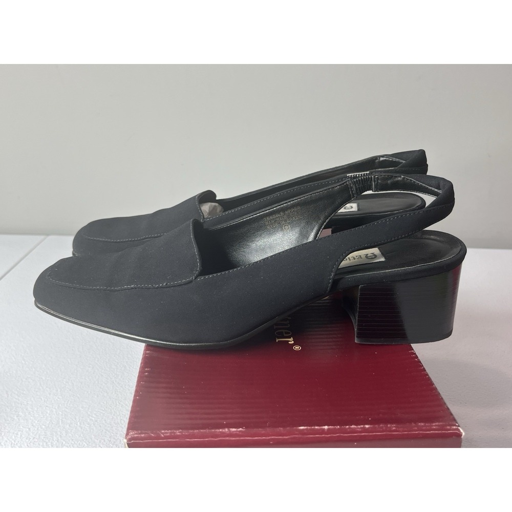 Vtg Etienne Aigner Sling back Loafer Heels Black Size 9 With Box - Picture 8 of 11